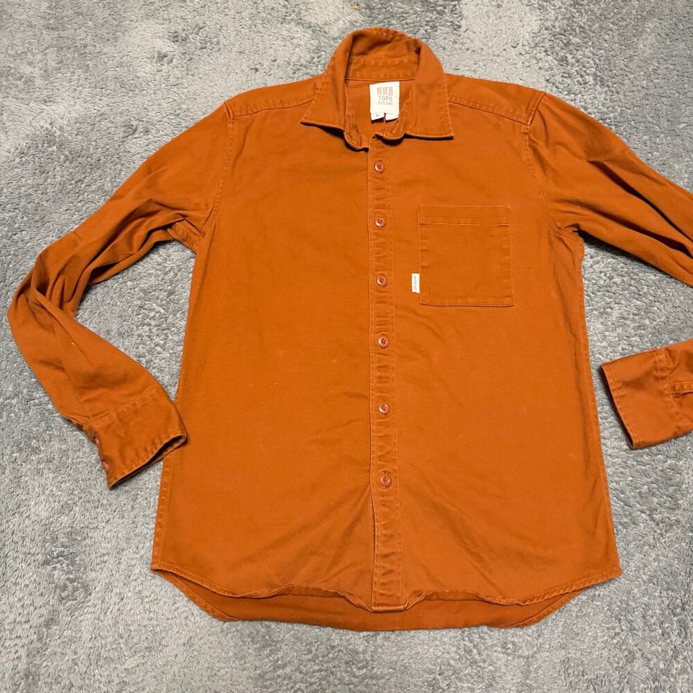Topo Designs Shirt Mens Small Button Up Canvas Orange Workwear